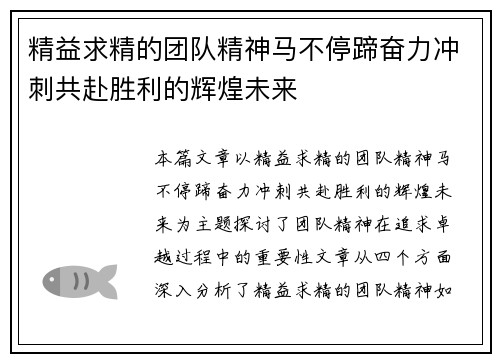 精益求精的团队精神马不停蹄奋力冲刺共赴胜利的辉煌未来
